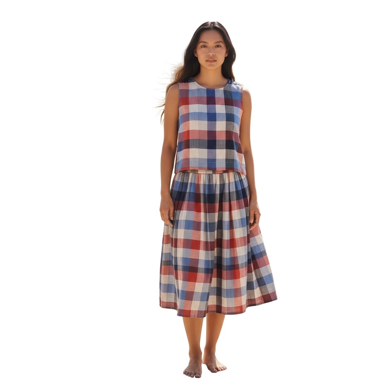 Jude Connally $456 Gretel Montauk Plaid Linen Blend Crew Neck Sleeveless Set Xl